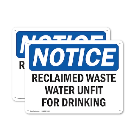 Signmission Reclaimed Waste Water Unfit For Drinking, 24 in W x Rectangle, Plastic OS-2PACK-NS-P-1824-L-17992